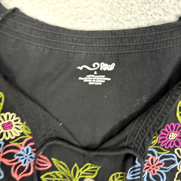 RXB Off The Shoulder Top Womens Large Black Floral Embroidered Tassel Boho Fairy - Picture 2 of 6